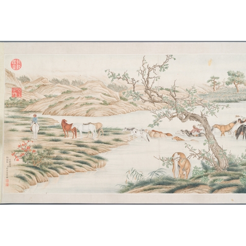 98 - Chinese school, after Giuseppe Castiglione éä¸å¯§ (1688-1766): '100 horses', handscroll, ink and ... 