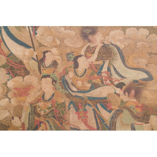 99 - Chinese school: 'A sky full of Buddhist divinities', ink and colour on silk, 18th C.Description:Dim.... 