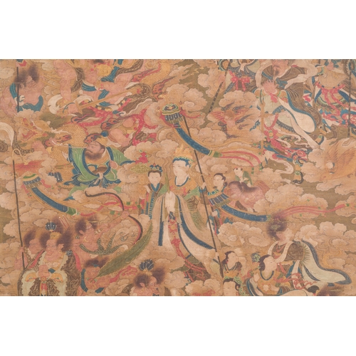 99 - Chinese school: 'A sky full of Buddhist divinities', ink and colour on silk, 18th C.Description:Dim.... 