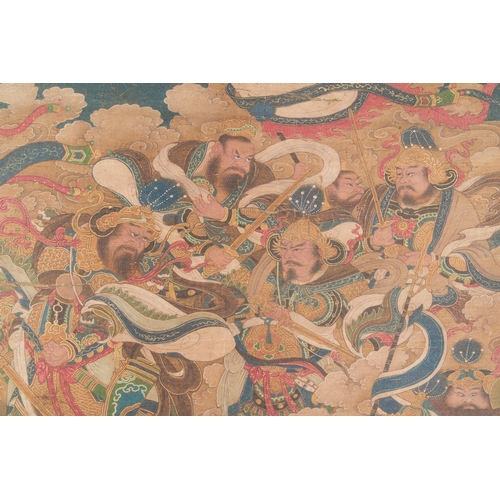 99 - Chinese school: 'A sky full of Buddhist divinities', ink and colour on silk, 18th C.Description:Dim.... 