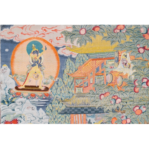 106 - A Chinese woven thangka of a Shambhala king, RepublicDescription:Dim.: 112,5 x 74,5 cm (the mount)Di... 