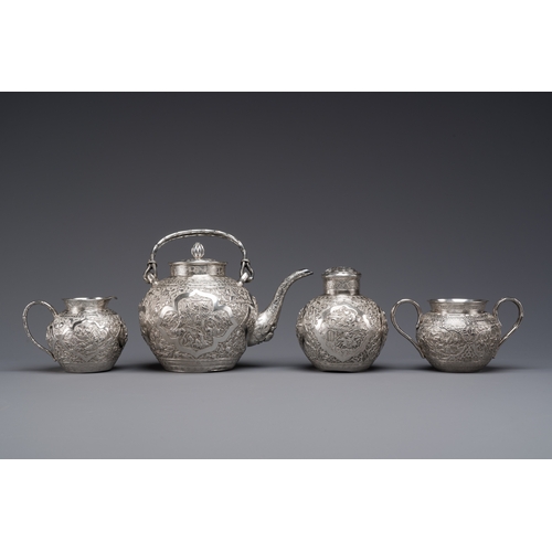 110 - A Chinese silver 4-piece tea service on tray, Tu Mao Xing mark å¡èè, 19th C.Description:Dim.: 6... 