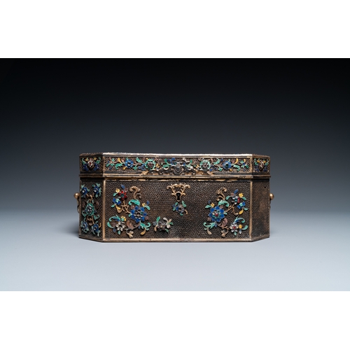 113 - A rare Chinese imperial filigree, gilt and polychrome enamelled silver lidded box inlaid with precio... 