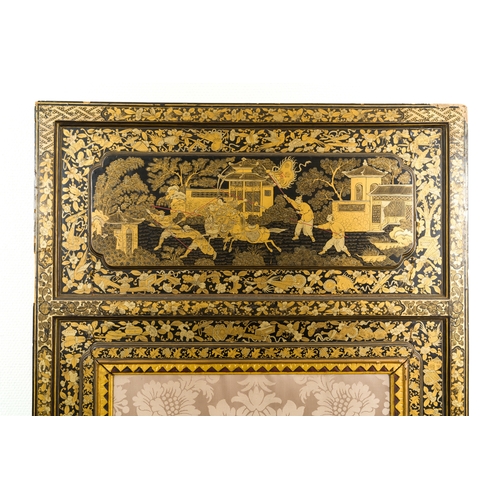 114 - Two large Chinese Canton black and gilt-lacquered panels, 19th C.Description:Dim.: 190 x 77 cmCondit... 