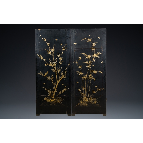 114 - Two large Chinese Canton black and gilt-lacquered panels, 19th C.Description:Dim.: 190 x 77 cmCondit... 