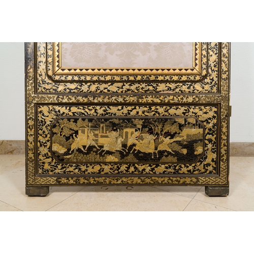 114 - Two large Chinese Canton black and gilt-lacquered panels, 19th C.Description:Dim.: 190 x 77 cmCondit... 