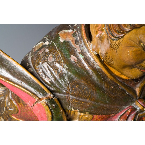 119 - A large Japanese polychromed and gilt-lacquered wood figure of a divine general, Edo, dated 1623Desc... 