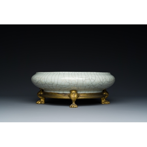 123 - A Chinese ge-type crackle-glazed brush washer with gilt bronze mounts, QianlongDescription:Dia.: 24 ... 