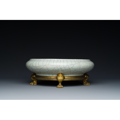 123 - A Chinese ge-type crackle-glazed brush washer with gilt bronze mounts, QianlongDescription:Dia.: 24 ... 