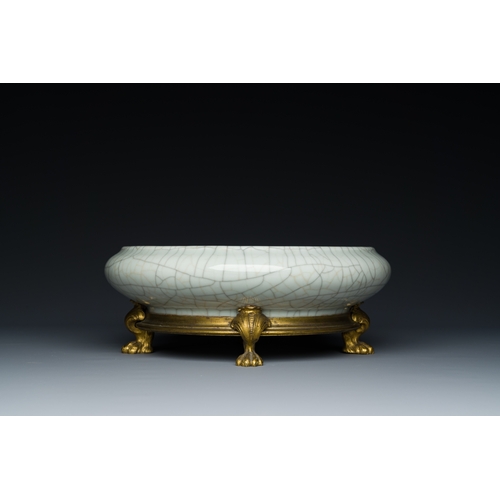 123 - A Chinese ge-type crackle-glazed brush washer with gilt bronze mounts, QianlongDescription:Dia.: 24 ... 