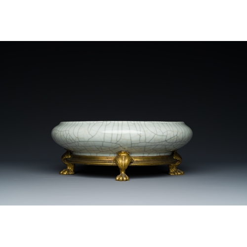 123 - A Chinese ge-type crackle-glazed brush washer with gilt bronze mounts, QianlongDescription:Dia.: 24 ... 