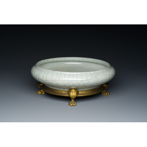 123 - A Chinese ge-type crackle-glazed brush washer with gilt bronze mounts, QianlongDescription:Dia.: 24 ... 