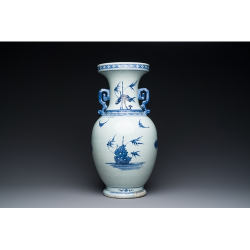 137 - A Chinese blue, white and copper-red vase with two deer near a pine tree, QianlongDescription:H.: 48... 