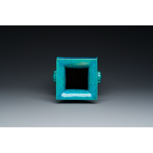 151 - A Chinese monochrome turquoise-glazed square vase, KangxiDescription:H.: 29 cmCondition:The absence ... 