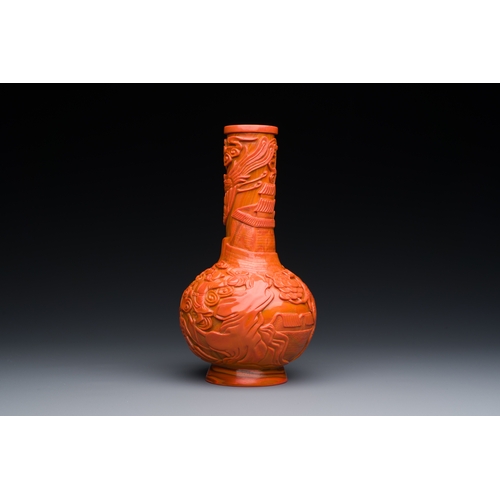 155 - An unusual Chinese coral-red Peking glass bottle vase, Daoguang mark and probably of the periodDescr... 