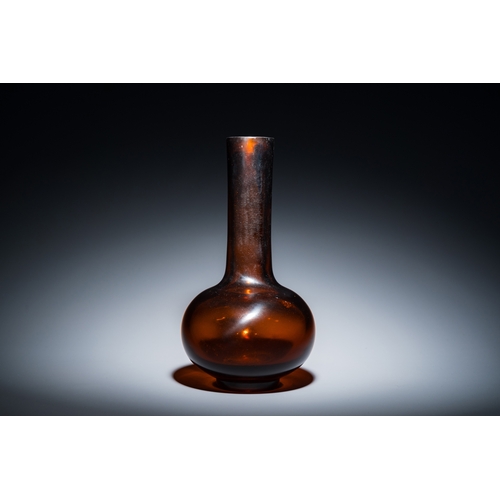 156 - A rare Chinese translucent amber-coloured Peking glass bottle vase, Qianlong mark and of the periodD... 