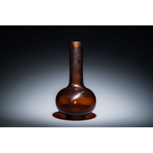 156 - A rare Chinese translucent amber-coloured Peking glass bottle vase, Qianlong mark and of the periodD... 