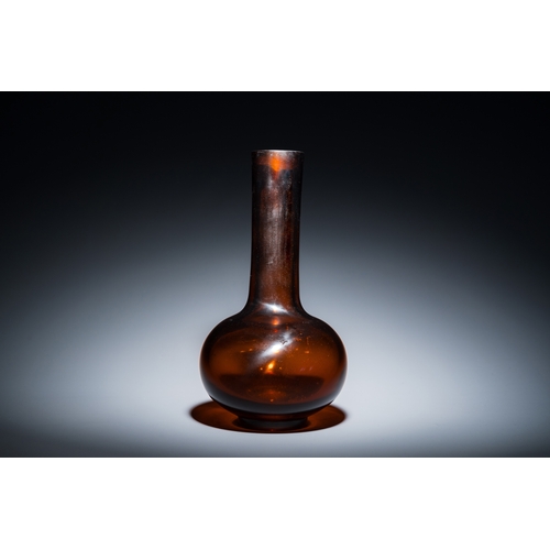 156 - A rare Chinese translucent amber-coloured Peking glass bottle vase, Qianlong mark and of the periodD... 