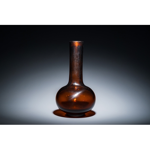 156 - A rare Chinese translucent amber-coloured Peking glass bottle vase, Qianlong mark and of the periodD... 