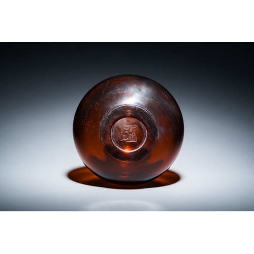 156 - A rare Chinese translucent amber-coloured Peking glass bottle vase, Qianlong mark and of the periodD... 