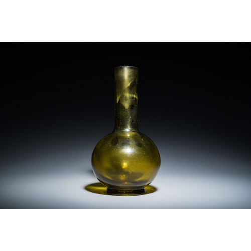 157 - A rare Chinese translucent green Peking glass bottle vase, Qianlong mark and of the periodDescriptio... 