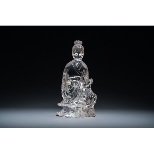 160 - A large Chinese rock crystal sculpture of Lan Caihe, 19th C.Description:H.: 32 cm (incl. the stand)H... 