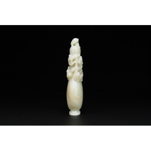 161 - A fine Chinese white jade 'buddhist lions' vase and cover, QingDescription:H.: 25,5 cm Provenance:- ... 