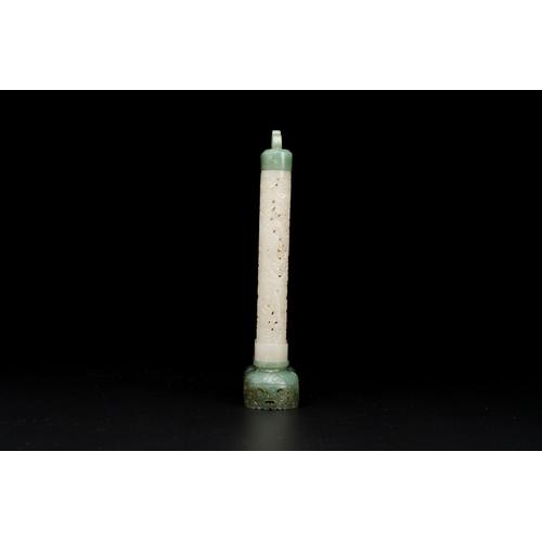 169 - A Chinese reticulated white jade parfumier with spinach-green jade cover and base, QingDescription:H... 