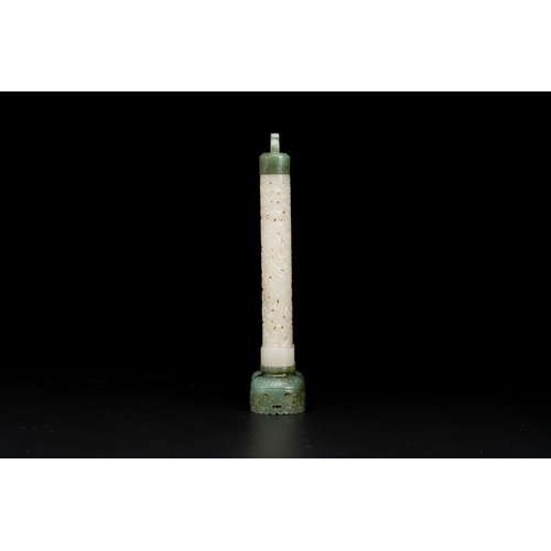 169 - A Chinese reticulated white jade parfumier with spinach-green jade cover and base, QingDescription:H... 