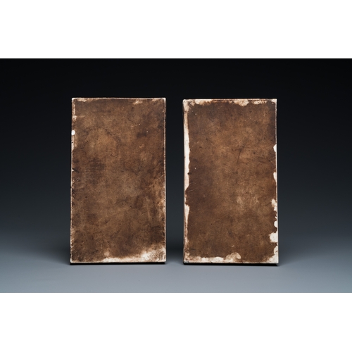 175 - Two rectangular Chinese famille verte plaques, KangxiDescription:Dim.: 21,5 x 12,5 cmCondition:The a... 