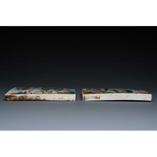 175 - Two rectangular Chinese famille verte plaques, KangxiDescription:Dim.: 21,5 x 12,5 cmCondition:The a... 