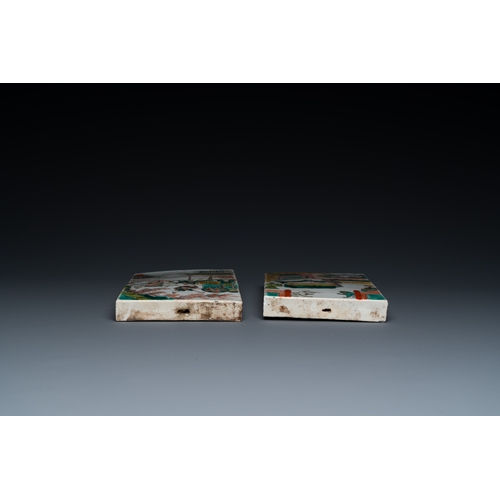 175 - Two rectangular Chinese famille verte plaques, KangxiDescription:Dim.: 21,5 x 12,5 cmCondition:The a... 