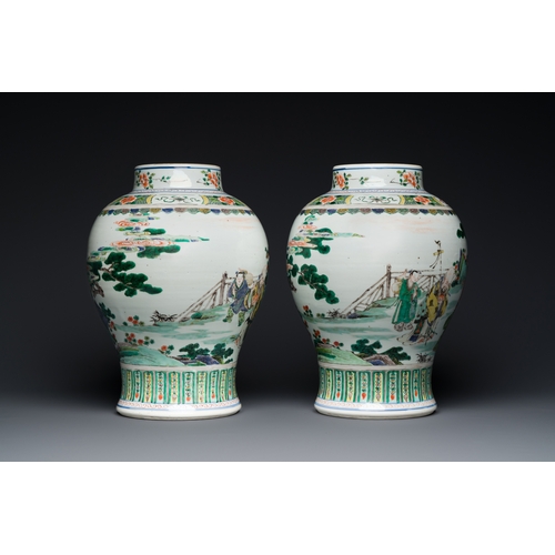 181 - A pair of Chinese famille verte 'Shou Lao' vases, KangxiDescription:H.: 35,5 cmCondition:The absence... 