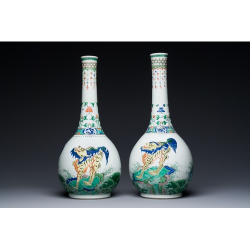 188 - A pair of large Chinese famille verte 'mythic animals' vases, KangxiDescription:H.: 49,5 cm Provenan... 