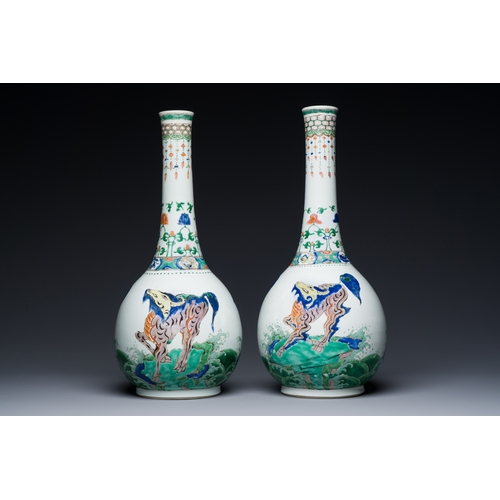 188 - A pair of large Chinese famille verte 'mythic animals' vases, KangxiDescription:H.: 49,5 cm Provenan... 