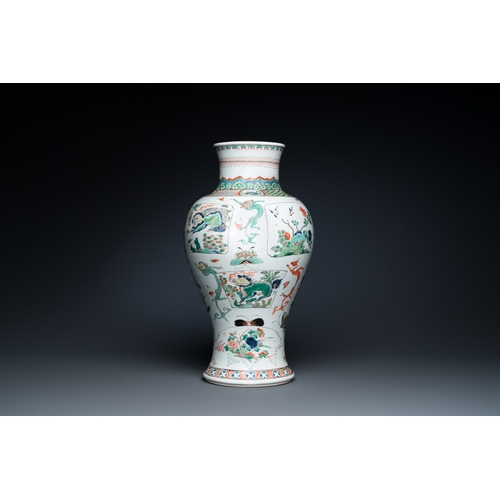 190 - A Chinese famille verte 'dragons and mythical beasts' vase, KangxiDescription:H.: 41 cmCondition:The... 