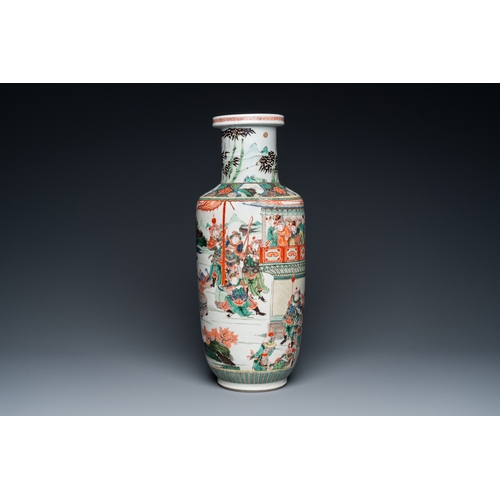 191 - A fine Chinese famille verte 'Romance of the Three Kingdoms' rouleau vase, KangxiDescription:H.: 45 ... 