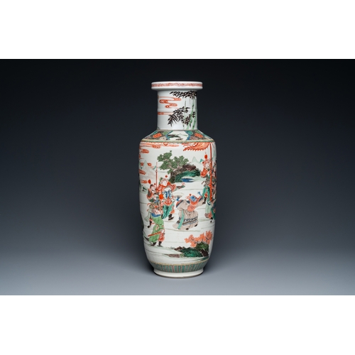 191 - A fine Chinese famille verte 'Romance of the Three Kingdoms' rouleau vase, KangxiDescription:H.: 45 ... 