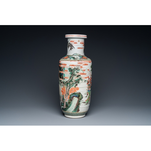 191 - A fine Chinese famille verte 'Romance of the Three Kingdoms' rouleau vase, KangxiDescription:H.: 45 ... 