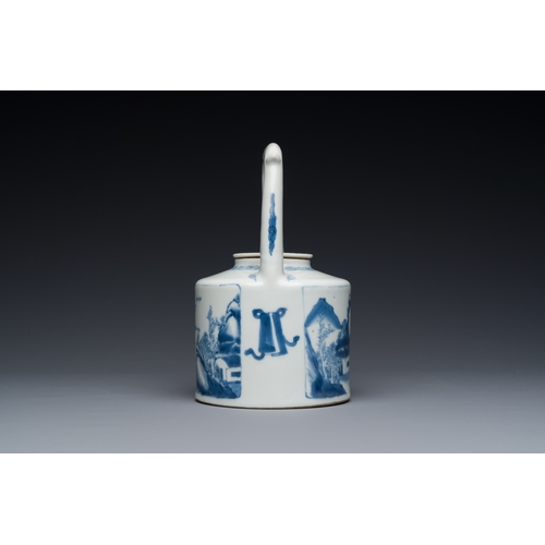 195 - A Chinese blue and white teapot with a fine landscape, Chenghua mark, KangxiDescription:H.: 16 cm - ... 