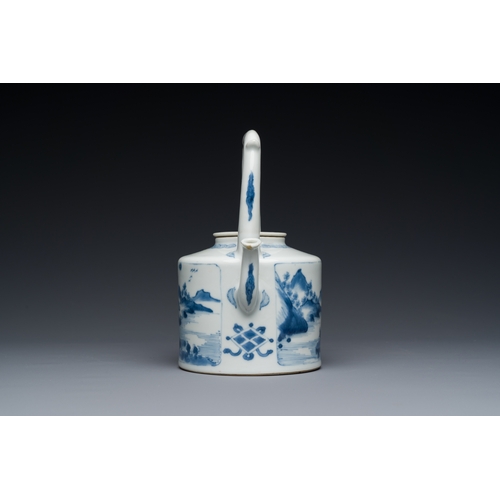 195 - A Chinese blue and white teapot with a fine landscape, Chenghua mark, KangxiDescription:H.: 16 cm - ... 