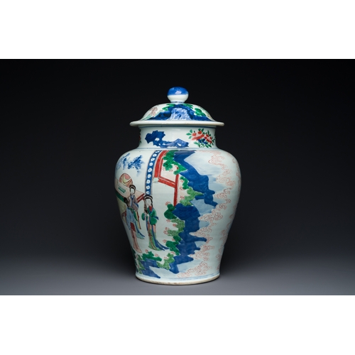 213 - A large Chinese wucai 'Guo Ziyi's birthday' vase and cover, Transitional periodDescription:H.: 50 cm... 