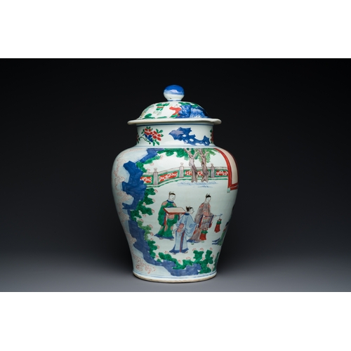 213 - A large Chinese wucai 'Guo Ziyi's birthday' vase and cover, Transitional periodDescription:H.: 50 cm... 