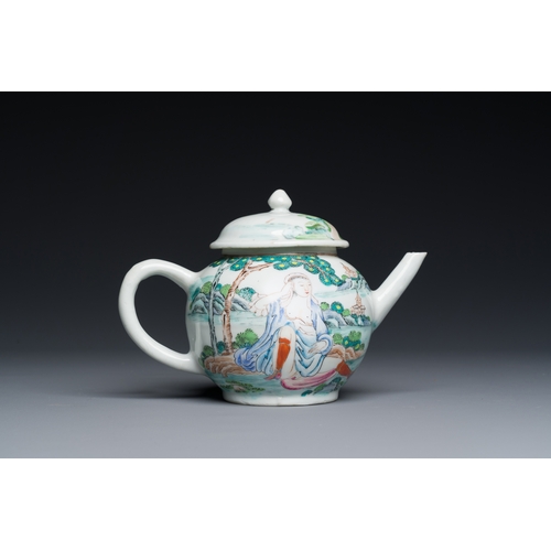 217 - A rare Chinese famille rose teapot with an erotical depiction of a European lady, YongzhengDescripti... 