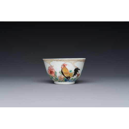 228 - A rare Chinese semi-eggshell famille rose 'rooster' tea cup and saucer, Baiyun Shanren ç½é²å±±äºº ... 