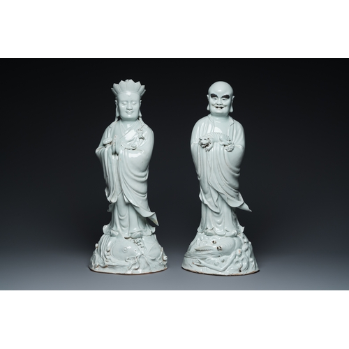 230 - Two exceptionally tall Chinese white-glazed sculptures of Luohan, Qianlong/JiaqingDescription:H.: 58... 