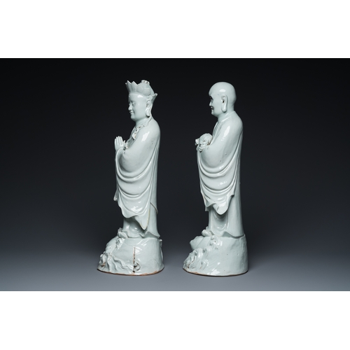 230 - Two exceptionally tall Chinese white-glazed sculptures of Luohan, Qianlong/JiaqingDescription:H.: 58... 