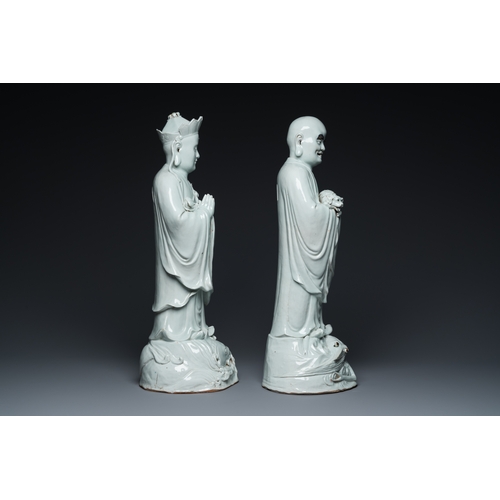 230 - Two exceptionally tall Chinese white-glazed sculptures of Luohan, Qianlong/JiaqingDescription:H.: 58... 