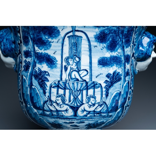 339 - A large Dutch Delft blue and white 'Venus and Adonis' jardiniere, 1st half 18th C.Description:H.: 38... 