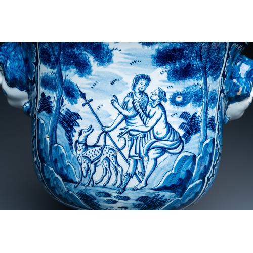 339 - A large Dutch Delft blue and white 'Venus and Adonis' jardiniere, 1st half 18th C.Description:H.: 38... 